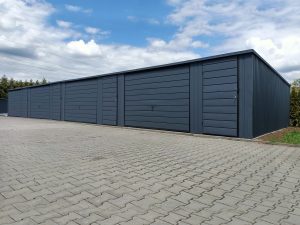 18×5 m-es sorolt lemezgarázs, Matt grafit színben, Zeri modell