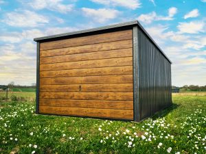 „Stand” modell – 3x5m mobilgarázs matt fekete és rusztikus tölgy színben