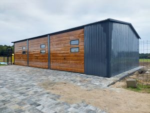 Acélcsarnok/lemezgarázs 10×6 m, Matt Grafit + Rusztikus Dió színben, Elara modell